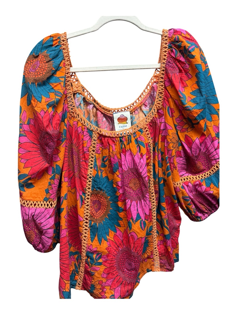 FARM RIO x Anthropologie Sunflower Lace Inset Peasant Top Blouse L